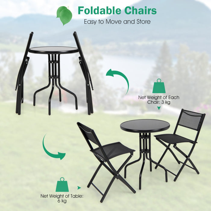 3 Pieces Folding Bistro Table Chairs Set for Indoor and Outdoor