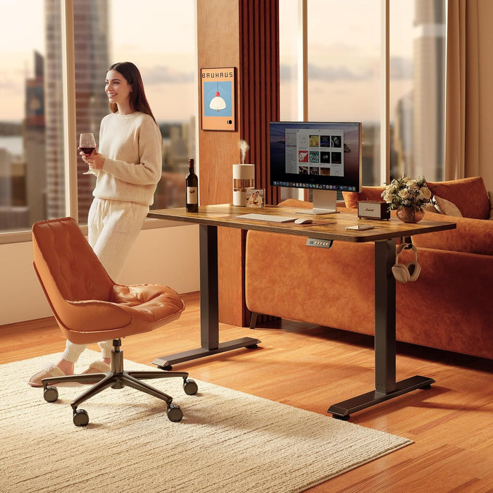 Standing Desk 55 × 24 Inch Electric Height Adjustable, Rustic Brown