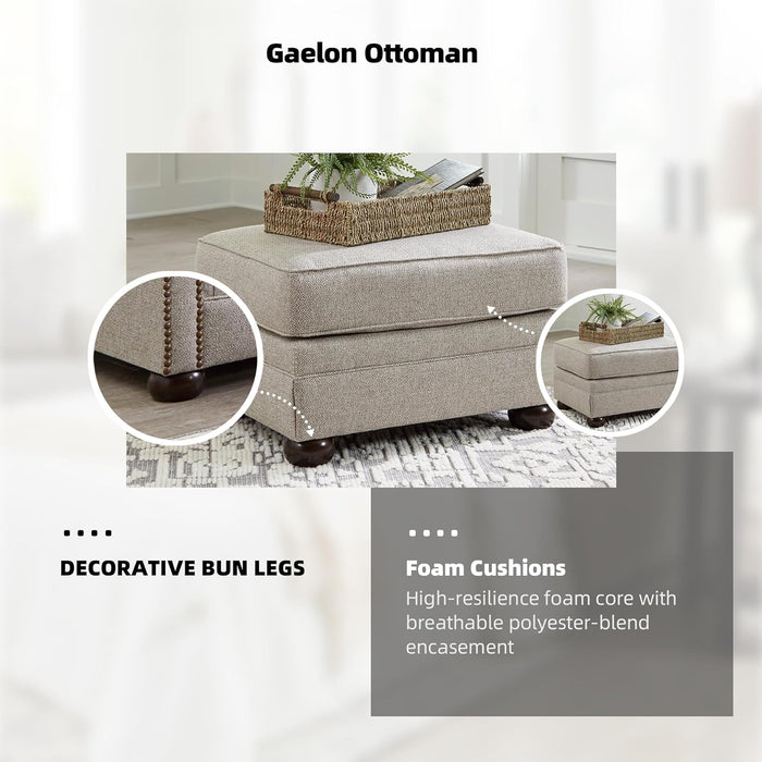 Gaelon Transitional Rectangular Upholstered Ottoman with Bun Legs, Light Brown