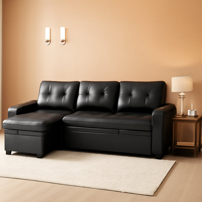 Transform Any Space: Sleeper Sectional Sofa with Convertible Sofa Bed & Inviting Chaise. Find Tranquil Comfort with Stress-Relieving Design & Durable Cushions - Black/Air Leather