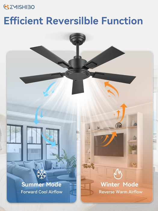 42 Inch Ceiling Fan No Light, Black Ceiling Fan without Lights, Quiet Reversible DC Motor, 6-Speeds, Small Ceiling Fan with Remote for Bedroom, Living Room, Patio, Indoor/Outdoor Use