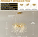 Gold Tree Branch Crystal Chandelier 18-Inch, Crystal Chandelier for Dining Room 6-Light, Hanging round Raindrop Chandeliers for Living Room E12