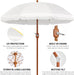 9Ft Patio Umbrella with Tassels, Fringe Portable Beach Umbrella, Umbrella Outdoor Patio with Crank Operating Mechanism, Tilting Aluminum Pole, Fiberglass Ribs for Garden, Pool, Cream