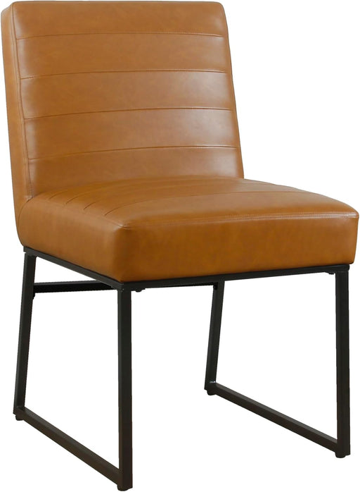 Channeled Metal Dining Chair Home Décor | Single Pack - Brown Faux Leather