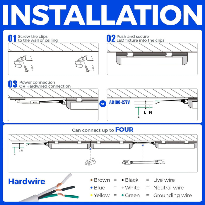 8FT LED Shop Light, 72W 9000LM 6500K, Clear Cover Linkable LED Tube Lights, Integrated T8 Light Fixture, V Shape LED Ceiling Lights for Garage, Warehouse, Workshop, 10 Pack