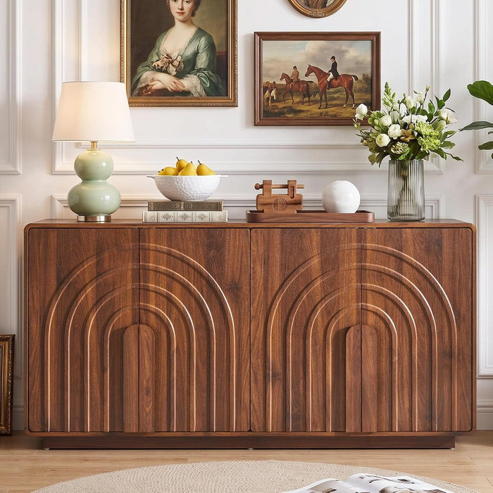 63" Sideboard Buffet Cabinet with Storage, Modern Credenza with 4 Doors & Adjustable Shelves, Large Console Table for Dining Room, Kitchen and Living Room (Walnut)