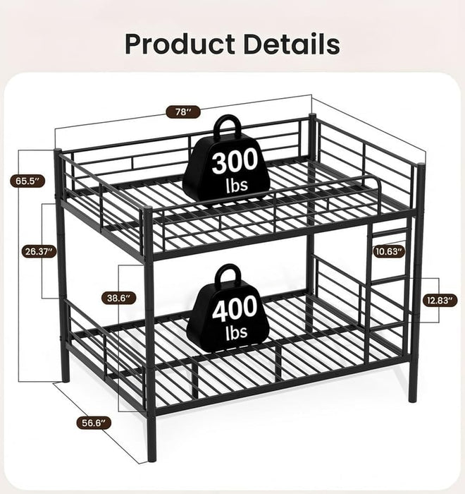 Black FullOverFull Metal BunkBed DetachableRails HeavyDuty