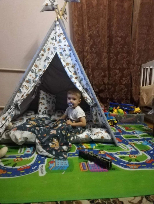 Gray Teepee with Toys Boys Playhouse