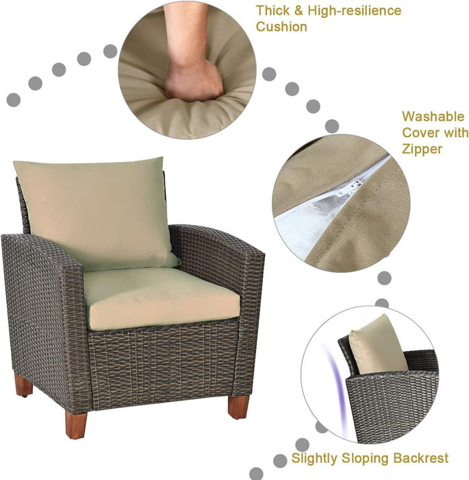 4 Piece Patio Rattan Furniture Set, Onesize, Beige