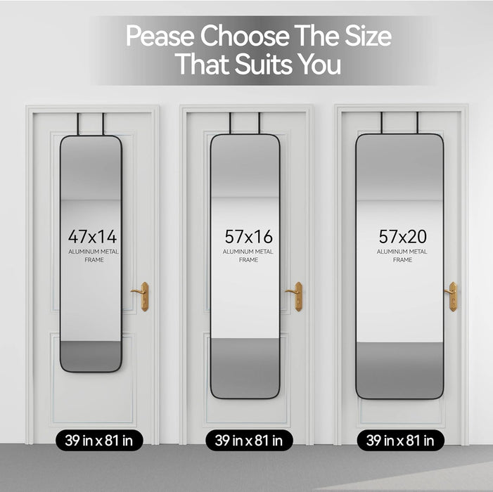 57X20 Door Hanging Full Length Mirror, Floor Stand (Height 5.7Ft Just Body In1.3Ft) Wall Mounted Metal Frame Rectangle Dressing Mirrors for Bedroom Living Room 57 Inch Black