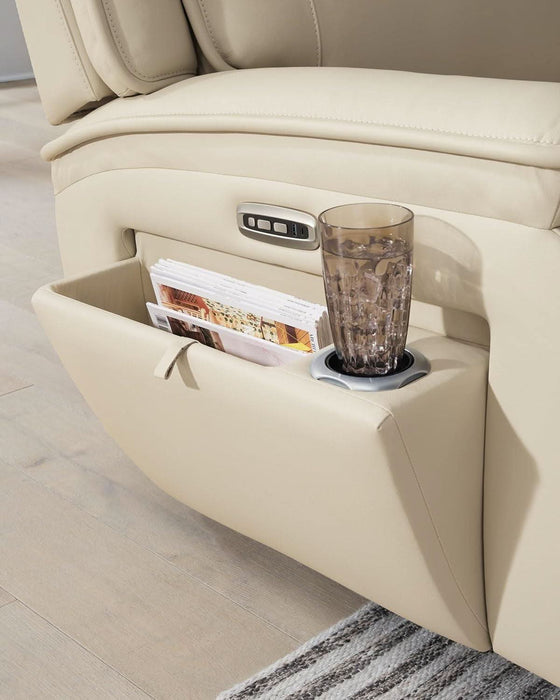 Double Deal Modern Leather Match 3-Piece Power Reclining Sofa Sectional with Adjustable Headrest, USB Ports, Storage and Cup Holders, Beige