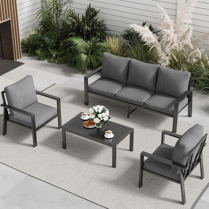 4-Piece Aluminum Patio Conversation Sets All-Weather Sectional Outdoor Furniture Set with Coffee Table & Cushions with Removable Covers for for Backyard, Garden and Poolside Easy Assembly(Gray)
