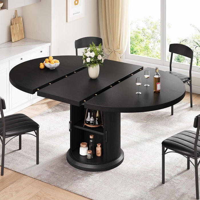 Extendable Circular Dining Table 47Inch Black Walnut