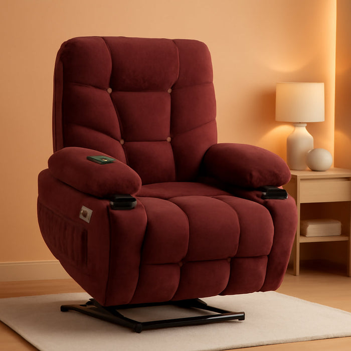 Power Lift Recliner Chair with Extended Footrest for Elderly People, Fabric 7287 (Burgundy, Medium-Regular)