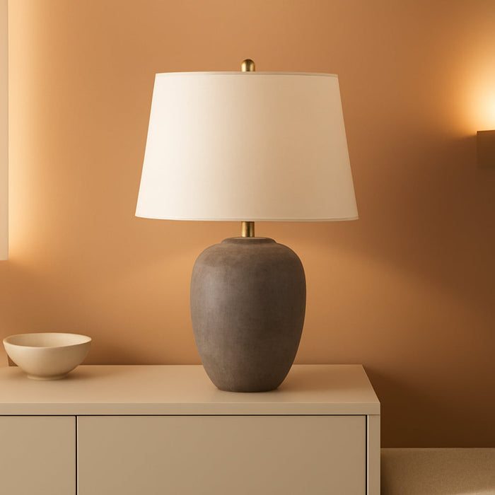 Home 23" Greyish Brown Earth Tone Rustic Farmhouse Ceramic Table Lamp for Bedroom, Living Room, Dining, Office, with Beige Linen Shade