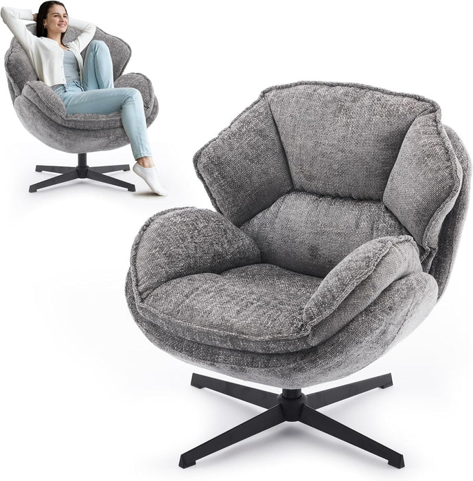 Swivel Accent Chair for Living Room, Upholstered Armchair with Metal Legs, Lounge Sofa Chair, Comfy Leisure Chairs for Bedroom Reading (Gray)