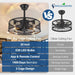 DLLT Caged Ceiling Fan with Light: 20" Farmhouse Fandelier with Lights and Remote & APP - Black Rustic Semi Flush Mount Bladeless Ceiling Fans Enclosed Fan for Bedroon Kitchen Living Dining Room