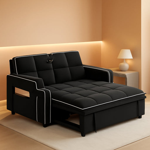 Black Velvet Luxe Sleeper Sofa Bed USBChargingPort