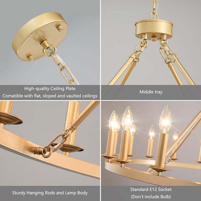 Gold Wagon Wheel Chandelier 48-Inch 20-Light,Extra Large Circle Rustic Farmhouse Light Fixture,Round Metal Chandeliers for Foyer Entryway Dining Room Living Room High Ceilings (E12 Base)