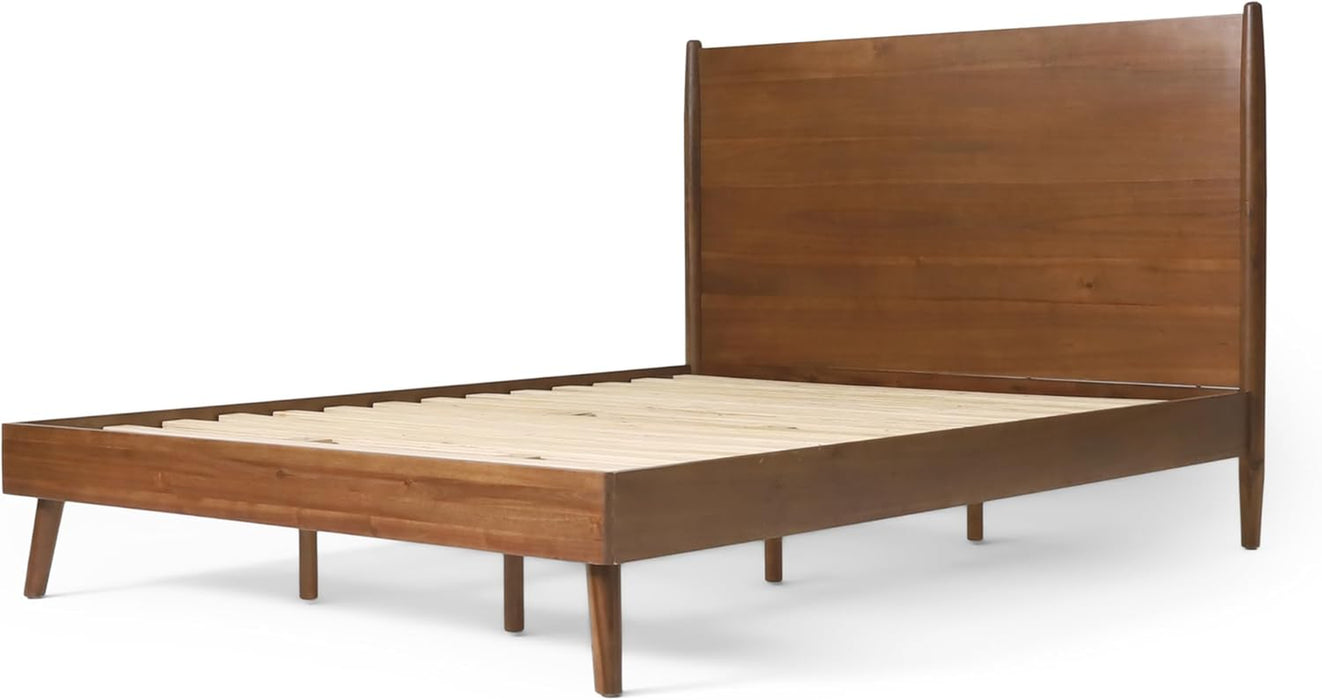 Mid Century Natural Acacia Wood Bed,Medium Brown,Cal King
