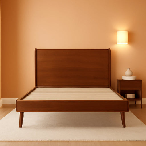Mid Century Natural Acacia Wood Bed,Medium Brown,Cal King