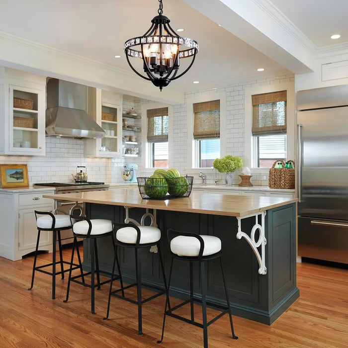 Black Crystal Chandelier 4 Light Pendant Farmhouse