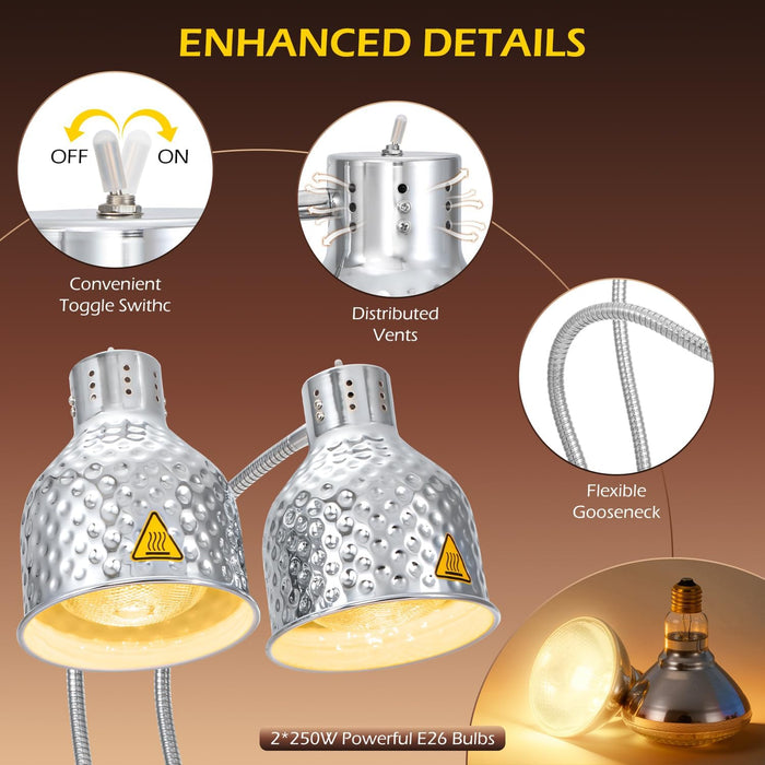 CommercialGrade FoodHeatLamp TwoHead 500W BuffetWarmer