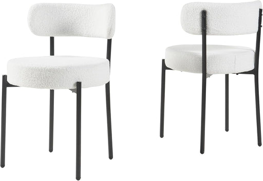 Modern Dining Room Chairs, Mid-Century round Upholstered Boucle Kitchen Dining Chairs with Black Metal Legs (2, White)