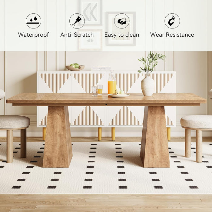 Dining Table for 6 People, Wooden Table, Rectangle Furniture with Heavy Duty Legs, Modern Kitchen Table for Home, Dining Room, Oak