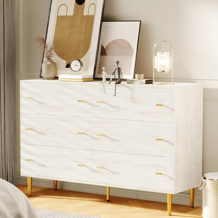 6 Drawer Dresser for Bedroom, 47" Wide Large Storage Chest of Drawers