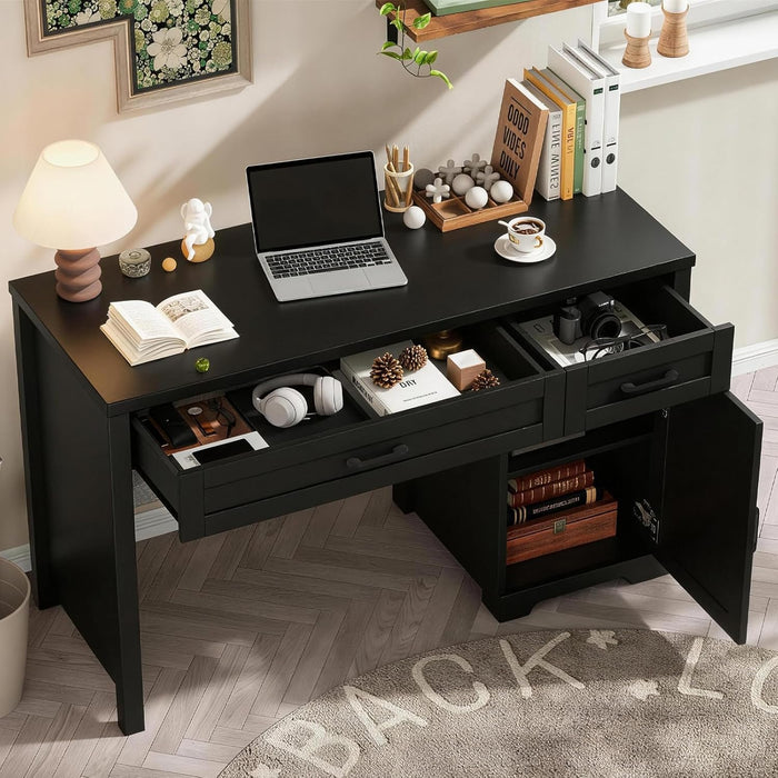 Farmhouse 47" Executive Desk,Computer Desk with Drawers and Storage Cabinet, Home Office Desk for Work and Study.Pure Black