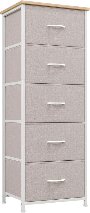 Tall Dresser for Bedroom with 5 Drawers, Storage Organizer Chest of Drawers with Removable Fabric Bins for Closet Bedside Living Room Laundry Entryway Hallway, Ash Grey
