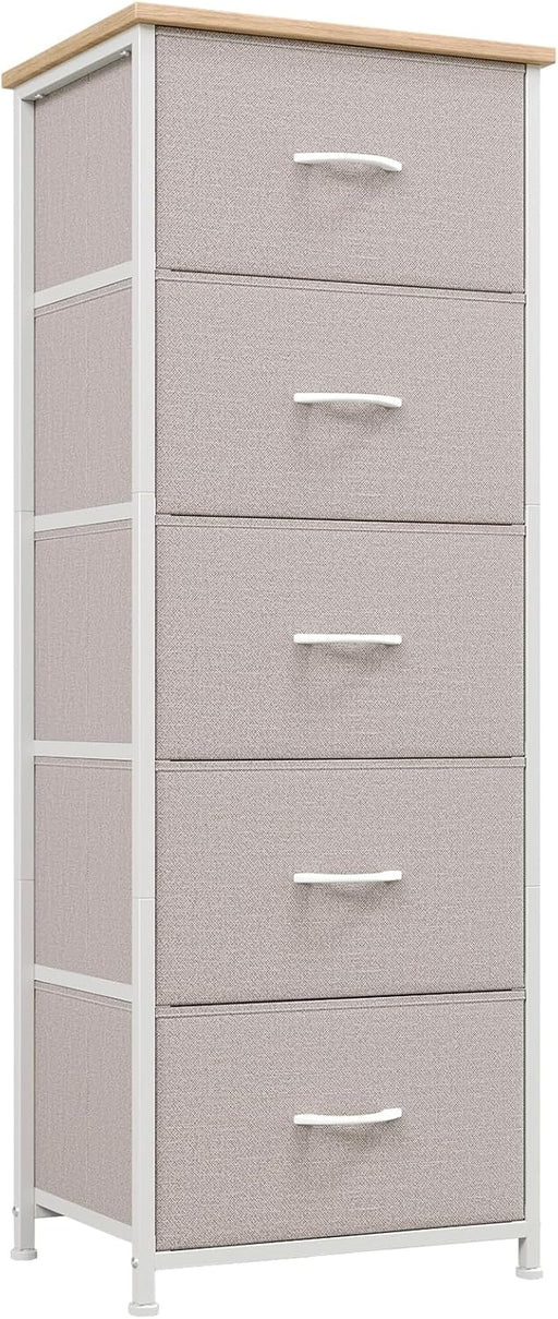 Tall Dresser for Bedroom with 5 Drawers, Storage Organizer Chest of Drawers with Removable Fabric Bins for Closet Bedside Living Room Laundry Entryway Hallway, Ash Grey