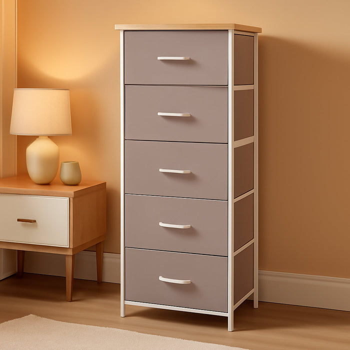 Tall Dresser for Bedroom with 5 Drawers, Storage Organizer Chest of Drawers with Removable Fabric Bins for Closet Bedside Living Room Laundry Entryway Hallway, Ash Grey