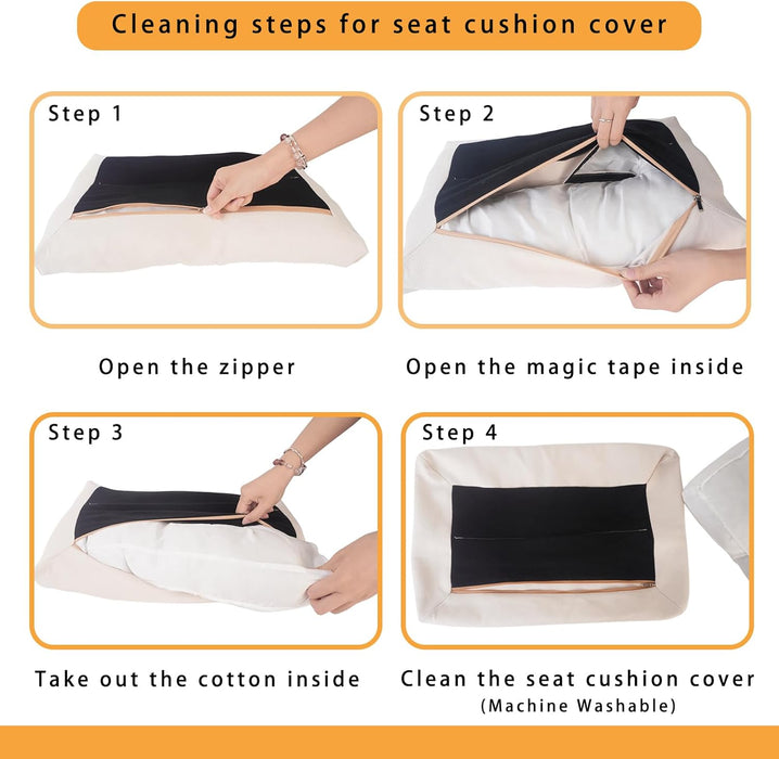 Ottoman Foot Rest- Bamboo Foldable Stool, Foot Stools Small Ottman with Upholstered & X Legs, Folding Stool for Makeup, Bedroom and Living Room (Large Beige)