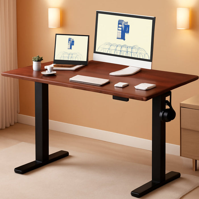 EN1 Whole-Piece Standing Desk 48 X 24 Inches Height Adjustable Desk, Electric Sit Stand Desk Home Office (Black Frame + Mahogany Top, 2 Packages)