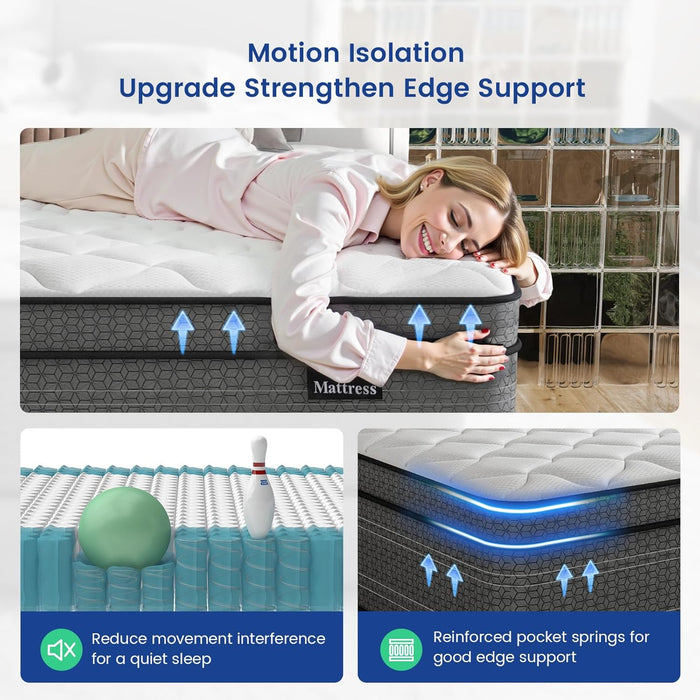 Full Size Mattress, 12 Inch Hybrid Full Bed Mattress in a Box, with Gel Memory Foam and Individual Pocket Springs, Motion Isolation, Strong Edge Support & Pressure Relief, Medium Firm