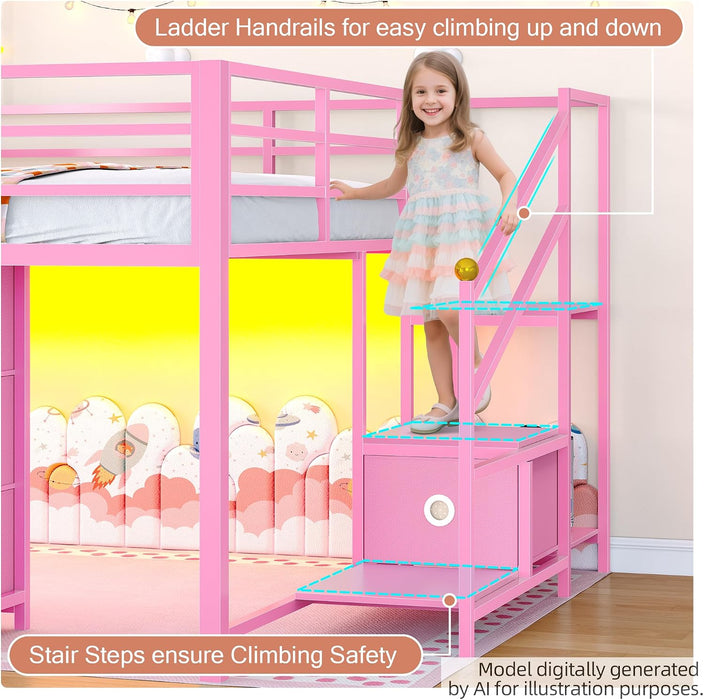Pink Full Size LoftBed With Integrated Illumination