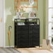 5 Drawers Dresser with Charging Station, Fabric Chest of Drawers with Open Shelf, Tall Night Stand, Bedside Table for Closet, Entryway, Bedroom Furniture, 3 Ways to Use, Black Oak