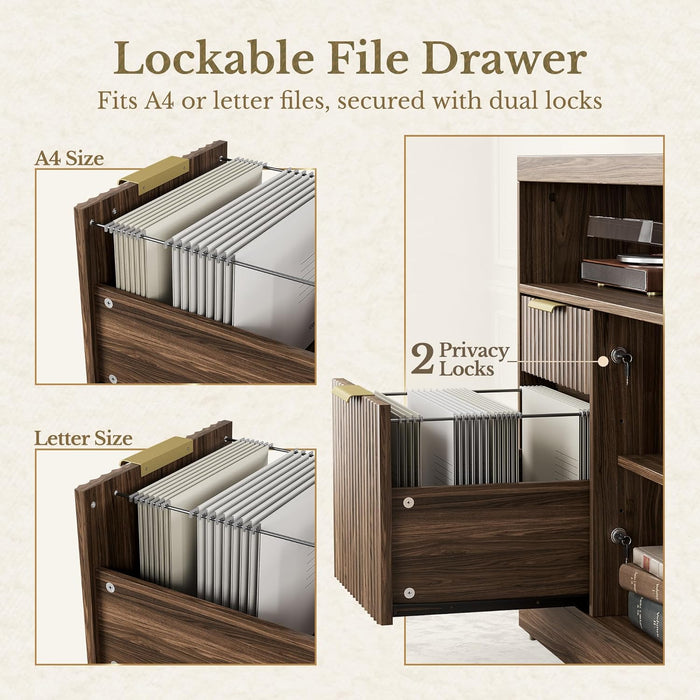 ThirtyTwoInch Walnut Lateral File Cabinet Lockable Assembly