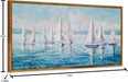 Sailing Ship Canvas Wall Art - Coastal Painting Boat Pictures Abstract Beach Ocean Artwork with Floating Framed Hand Painted Textured for Living Room Bedroom Bathroom Decor