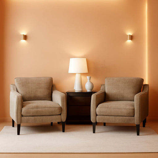 Accent Chairs Set of 2 Living Room Chairs Light Brown Reading Chair for Bedroom Scooped Arm Chair Mid Century Modern Accent Chairs Upholstered Comfy Chair for Apartment, Waiting Room