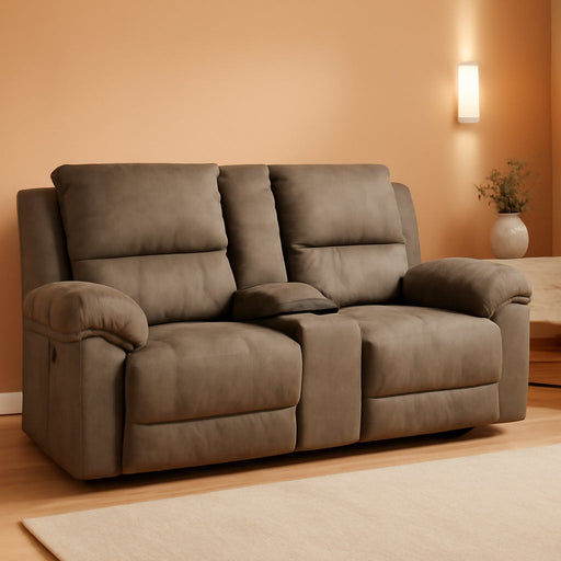 Laresview Contemporary Faux Leather Manual Double Reclining Loveseat with Console, Storage and Cup Holders, Gray