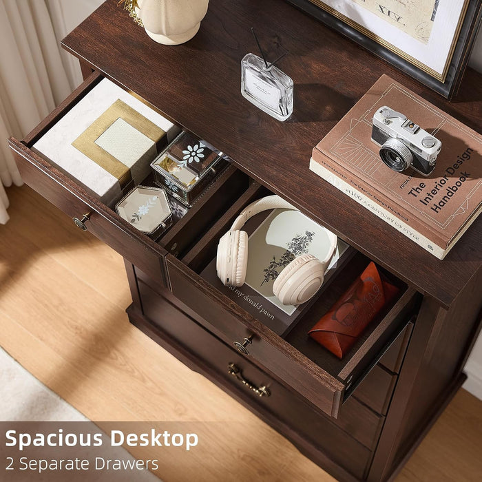 6 Drawer Dresser,Farmhouse Wood Chest of Drawers for Bedroom,47" Tall Dresser with Rustic Handles,Wood Drawer Organizer for Living Room,Hallway,Closet,Walnut