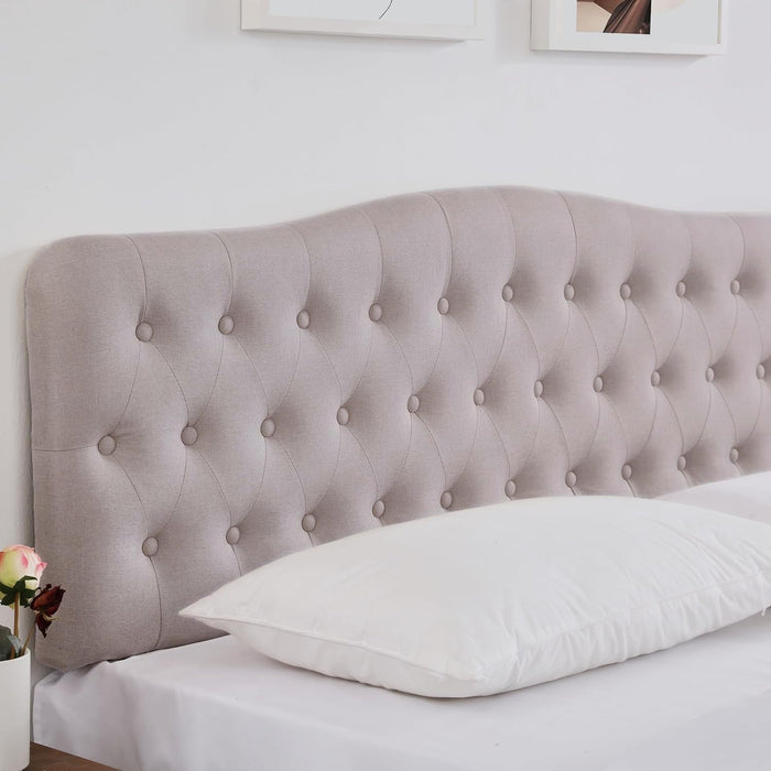 Upholstered Queen Headboard, Button Diamond Tufted Headboard with Adjustable Height and Solid Wood Leg, Linen Fabric Padded Headboards for Queen Size Bed, Mordern Head Board, Beige