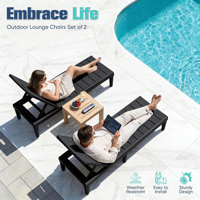 Outdoor Chaise Lounge Chair Set of 2, Waterproof PP Lounge Chairs