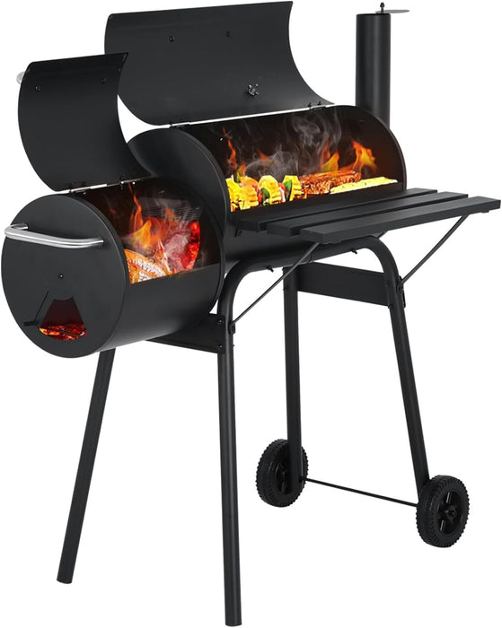 43" Charcoal Grills Outdoor BBQ Grill with Offset Smoker Camping Portable Grill Camping Barbecue Grills with Side Fire Box for 6-10 People Patio Backyard Picnic BBQ, Black