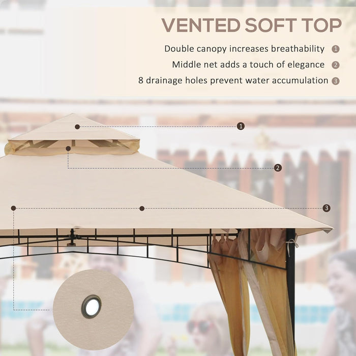 10' X 10' Outdoor Patio Gazebo Canopy Tent with Mesh Sidewalls, 2-Tier Canopy for Backyard, Beige