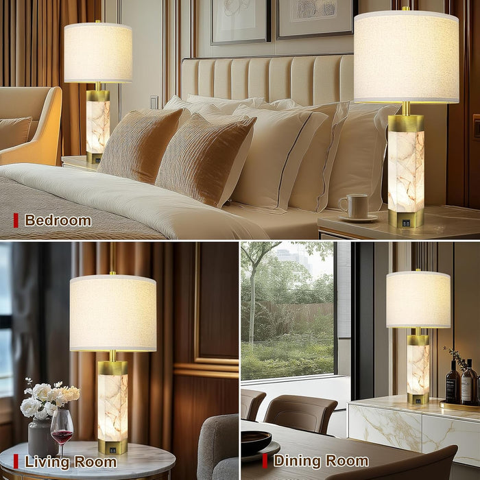 27" Alabaster Table Lamps Set of 2,Table Lamp with Night Light