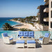 Outdoor Furniture Set: 8 PCS Wicker Patio Furniture Set with Outdoor Swivel Rocker Patio Chairs, Light Beige Wicker/Blue Cushion